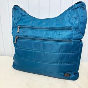 Lug Cable Car Satchel Blue/ Teal‎ crossbody Bag with Zipper Details
